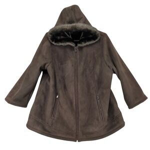 Braetan Brown Faux Suede Winter Jacket Womens Plus Size 3X Plush Lined Western